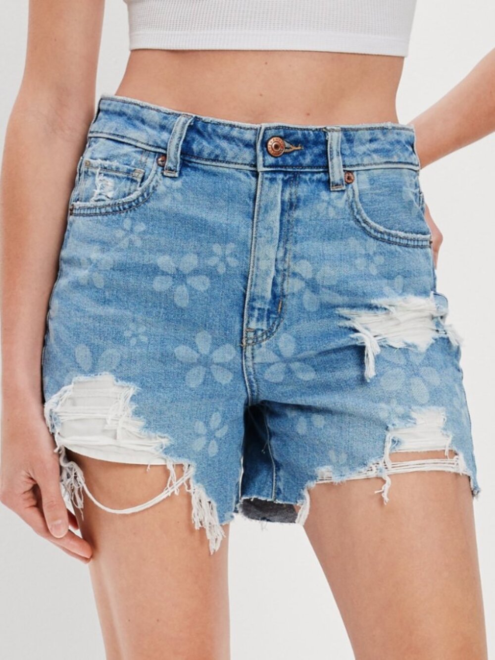 American Eagle denim baggy shorts floral print size 4